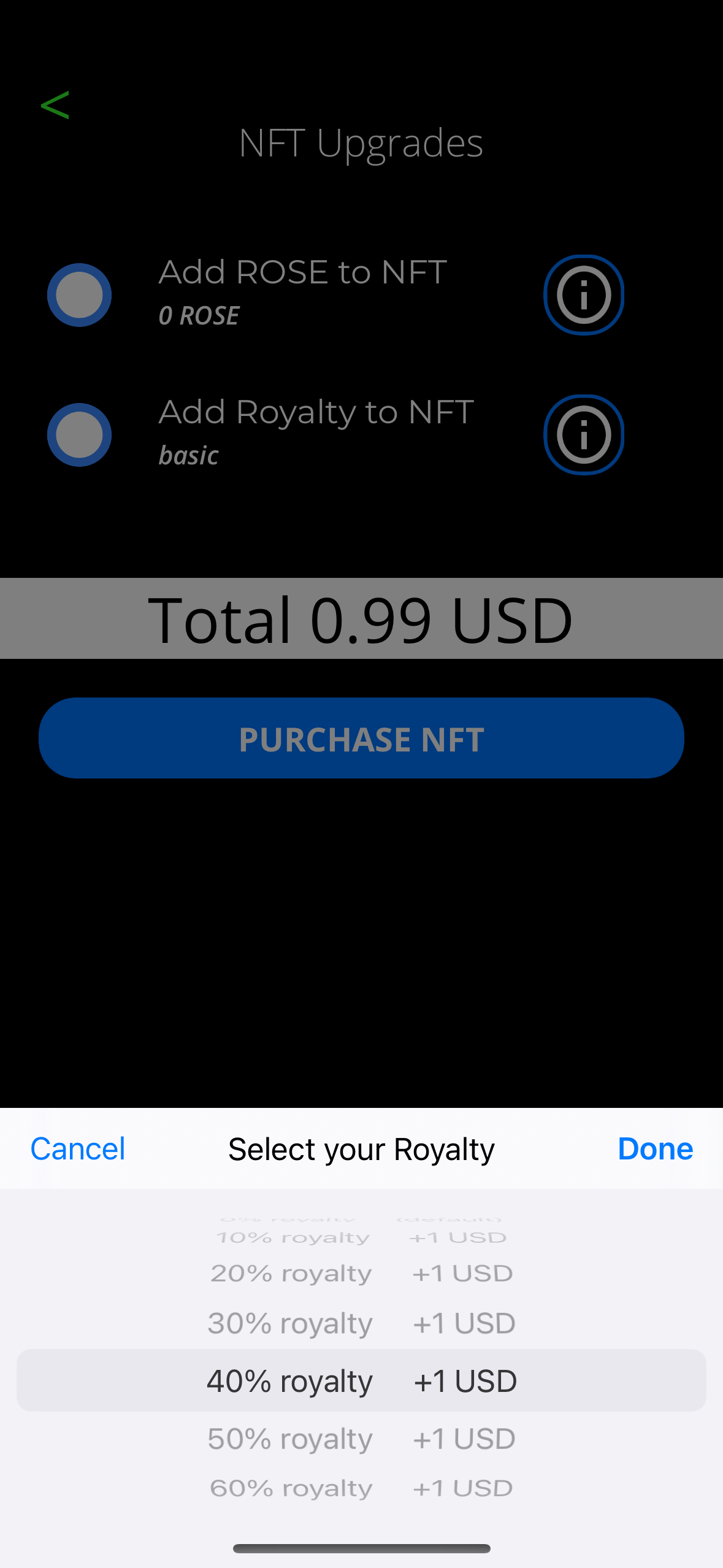 Nifty99s lets users set royalty amounts.